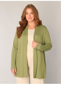 Strickjacke Base Level Curvy "Ayla", Herren, Gr. 58/60, gr&uuml;n, Strick, Obermaterial: 94% Viskose, 6% Elasthan, unifarben, figurumspielend ca. Mitte Oberschenkel, eingesetzt abgesteppt, Strickjacken Strickjacke, offen, ohne Verschluss