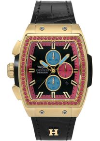 Chronograph Haemmer Germany "TONNEAU", schwarz (schwarz,schwarz), Armbanduhren, Damen, Chronograph, Quarzuhr, Armbanduhr, Damenuhr, Lederarmband, verschraubte Krone, Tag