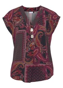 Schlupfbluse Lascana, Damen, Gr. 34, rot (schwarz, rot bedruckt), Web, Obermaterial: 100% Viskose, Paisley, bedruckt, figurumspielend h&uuml;ftlang, V-Ausschnitt, Blusen Schlupfbluse, mit modischen Kn&ouml;pfen, Paisleymuster, Damenbluse, Topseller