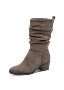 Stiefel Tamaris, Damen, Gr. 41, taupe, Veloursleder, unifarben, Schuhe Stiefel, Blockabsatz, Kurzstiefel mit Falten am slouchy Schaft