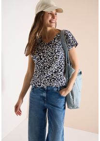 T-Shirt Cecil, Damen, Gr. XS (36), urban dunkelblau, Jersey, Obermaterial: 50% Baumwolle, 50% Modal, bedruckt, regular fit normal, V-Ausschnitt, Shirts T-Shirt, mit All-Over Print
