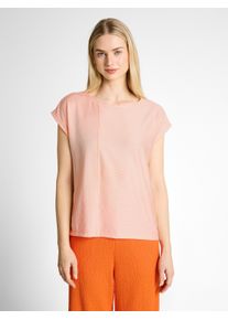 Rundhalsshirt Tom Tailor Denim, Damen, Gr. S, small apricot wei&szlig;, Web, Obermaterial: 58% Viskose, 38% Polyester, 4% Elasthan, geringelt, gestreift, normal taillenlang, Rundhals, Shirts Rundhalsshirt, &Auml;rmellos im Streifen-Look