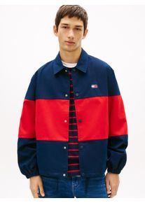 Hemdjacke Tommy Jeans "TJM COLORBLOCK", Damen, Gr. XXL, schwarz night navy, Web, Obermaterial: 65% Baumwolle, 35% Polyester, regular fit normal, Rundhals, eingesetzt elastischer Bund, Jacken Hemdjacke, Regular fit mit Hemdkragen