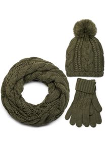 styleBREAKER "Strick Schal, M&uuml;tze & Handschuh Set mit Zopfmuster" 3 Stk.