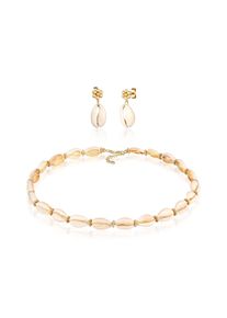 Ohrring und Ketten Set Elli "Schmuckset Kauri Muschel Blumen Bead 925er Silber" Gr. 36, gold, Schmuck_Sets, Damen, Blacklist, Silber 925 (Sterlingsilber), Ohrring und Ketten Set