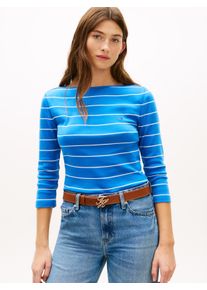 3/4-Arm-Shirt Tommy Hilfiger "NEW CODY SLIM BOAT-NECK", Damen, Gr. XS (34), fine stp blau orbit, ecru, Jersey, Obermaterial: 100% Baumwolle, gestreift, slim fit h&uuml;ftlang, U-Boot-Ausschnitt, abgesteppt, Shirts 3/4-Arm-Shirt, mit Logostickerei