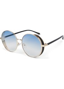 Sonnenbrille styleBREAKER "Runde Sonnenbrille mit Glitzer Side Shield", Herren, blau (gestell gold, glas blau verlauf), Modisch, Sonnenbrillen Sonnenbrille