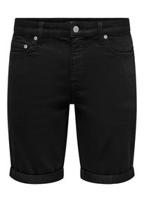 Only & Sons Shorts ONLY & SONS "ONSPLY BOX PIM JOG DNM SHORTS OTL", Damen, Gr. L, N-Gr, schwarz denim, Web, Obermaterial: 64% Baumwolle, 31% Polyester, 3% Viskose, 2% Elasthan, unifarben, regular fit knielang, Hosen Shorts