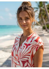 Schlupfbluse Lascana, Damen, Gr. 36, rot (rot bedruckt), Web, Obermaterial: 100% Viskose, bedruckt, figurumspielend h&uuml;ftlang, V-Ausschnitt, Blusen Schlupfbluse, mit Alloverdruck und Kn&ouml;pfen, Kurzarmbluse, sommerlich, Topseller