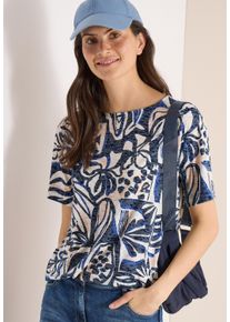 T-Shirt Cecil, Damen, Gr. XS (36), universal blau, Jersey, Obermaterial: 65% Polyester, 35% Viskose, bedruckt, regular fit normal, U-Boot-Ausschnitt, Shirts T-Shirt, mit All-Over Print