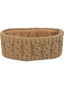 Stirnband styleBREAKER "Stirnband mit Zopfmuster & Strass", Damen, beige, Obermaterial: 100% Viskose CV., Modisch, M&uuml;tzen Stirnband