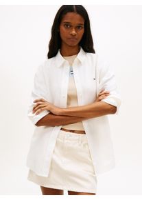 Hemdbluse Tommy Jeans "TJW RLX LINEN SHIRT", Damen, Gr. XS (34), ecru, Leinenmischung, Obermaterial: 55% Leinen, 27% Baumwolle, 18% Viskose, unifarben, relaxed fit h&uuml;ftbedeckend, 1-Knopf-Manschette mit Schlitz, Blusen Hemdbluse, mit zeitlosem Design, Leinen-Mix, Relaxed Fit