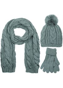 styleBREAKER "Strick Schal, M&uuml;tze & Handschuh Set mit Zopfmuster" 3 Stk.