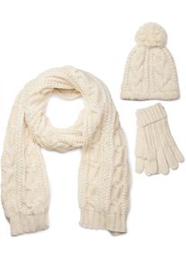 styleBREAKER "Strick Schal, M&uuml;tze & Handschuh Set mit Zopfmuster" 3 Stk.