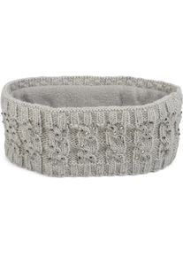 Stirnband styleBREAKER "Stirnband mit Zopfmuster & Strass", Damen, grau (hellgrau), Obermaterial: 100% Viskose CV., Modisch, M&uuml;tzen Stirnband