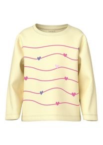 T-Shirt name it "NMFVEEN LS NREG TOP", M&auml;dchen, Gr. 110, pear sorbet print:fun stripe, Jersey, Obermaterial: 100% Baumwolle, bedruckt, unifarben, normal normal, Rundhals, Shirts T-Shirt, Baumwolle, regular fit