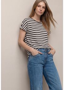 Rundhalsshirt Street One "Style Cris", Damen, Gr. 46, espresso braun, Strick, Obermaterial: 53% Viskose, 44% Polyester, 3% Elasthan, gestreift, normal h&uuml;ftbedeckend, Rundhals, abgesteppte Kante, Shirts Rundhalsshirt, Sommershirt mit Streifen und im Strick-Look