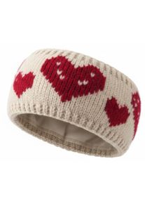 Stirnband styleBREAKER "Strick Stirnband mit Herz Muster", Damen, braun (hellbraun, rot), Modisch, M&uuml;tzen Stirnband