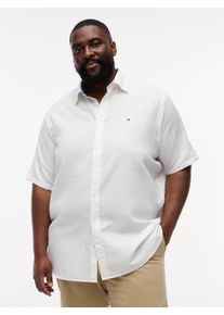 Tommy Hilfiger Big & Tall Kurzarmhemd "BT- LINEN BLND SOLID", Damen, Gr. 4XL, N-Gr, wei&szlig;, Web, Obermaterial: 52% Baumwolle, 48% Leinen, TOMMY HILFIGER BIG & TALL, regular fit, Hemden Kurzarmhemd, Gro&szlig;e Gr&ouml;&szlig;en, Button-down-Kragen, regular fit