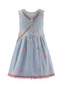 Sommerkleid happy girls, M&auml;dchen, Gr. 140, N-Gr, dove blau, Web, Obermaterial: 100% Baumwolle. Futter: 100% Baumwolle, bestickt, gestreift, Basic, Rundhals, Kleider Sommerkleid, mit s&uuml;&szlig;er, abnehmbarer Umh&auml;ngetasche, Topseller