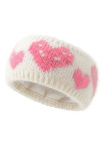 Stirnband styleBREAKER "Strick Stirnband mit Herz Muster", Damen, wei&szlig; (wei&szlig;, pink), Modisch, M&uuml;tzen Stirnband