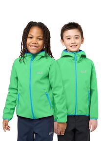Softshelljacke Jack Wolfskin "FOURWINDS JACKET KIDS", Jungen, Gr. 140, lizard, Softshell, Obermaterial: 100% Polyester. Innenseite: 100% Polyester, hoch geschlossener Ausschnitt, eingefasste Kante, Jacken Softshelljacke
