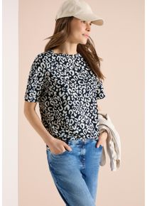 T-Shirt Cecil, Damen, Gr. XS (36), urban dunkelblau, Jersey, Obermaterial: 100% Baumwolle, regular fit normal, U-Boot-Ausschnitt, Shirts T-Shirt, mit Leo-Print