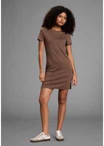 Shirtkleid Flashlights, Damen, Gr. 52/54, N-Gr, braun, Rippware, Obermaterial: 100% Baumwolle, unifarben, figurbetont mini, Rundhals, Kleider Shirtkleid, figurbetonter Schnitt, Kurzarm, Rundhalsausschnitt, Mini-L&auml;nge
