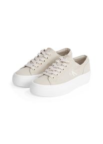 Plateausneaker Calvin Klein Jeans "VULC FLATFORM LOW CV MG", Damen, Gr. 42, beige (natur, wei&szlig;), Textil, unifarben, Schuhe Plateausneaker, Schn&uuml;rschuh, Freizeitschuh, Halbschuh mit seitlichem Logo