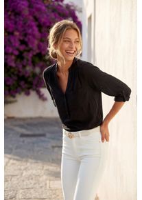 Schlupfbluse Lascana, Damen, Gr. 46, schwarz, Web, Obermaterial: 100% Viskose, unifarben, figurumspielend h&uuml;ftlang, V-Ausschnitt, mit Riegel, Blusen Schlupfbluse, mit 3/4-&Auml;rmeln und Knopfleiste, Damenbluse, Topseller