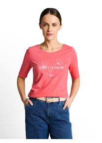 Kurzarmshirt Tom Tailor, Damen, Gr. S, soft coral pink, Single Jersey, Obermaterial: 95% Baumwolle, 5% Elasthan, bedruckt, regular fit h&uuml;ftbedeckend, tiefer Rundhals, Shirts Kurzarmshirt, Sommershirt mit Frontprint