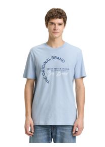 Kurzarmshirt Tom Tailor Denim, Damen, Gr. XL, smart light blau, Single Jersey, Obermaterial: 100% Baumwolle, bedruckt, normal h&uuml;ftbedeckend, Rundhals, Shirts Kurzarmshirt, mit Logo-Print