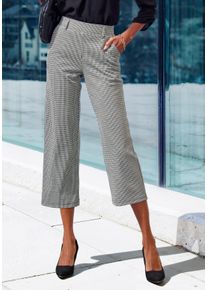 Culotte Lascana, Damen, Gr. 44/46, N-Gr, blau (schwarz kariert), Obermaterial: 65% Polyester, 31% Viskose, 4% Elasthan, Jacquardmuster, Minimalmuster, Basic, 7/8-L&auml;nge, Hosen Culotte, mit Jacquard Strickmuster oder uni schwarz