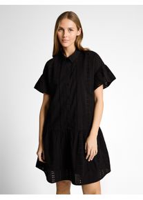 Hemdblusenkleid Tom Tailor Denim, Damen, Gr. XS, N-Gr, deep schwarz, Web, Obermaterial: 100% Baumwolle. Futter: 100% Viskose, unifarben, normal, Rundhals, Trompeten&auml;rmel, Kleider Hemdblusenkleid, Sommerkleid mit H&auml;kel-Details