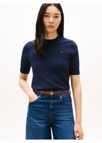 Kurzarmpullover Tommy Hilfiger "CO JERSEY FINE GG C-NK SS SWT", Damen, Gr. XS (34), schwarz night navy, Feinstrick, Obermaterial: 67% Baumwolle, 33% Polyamid, unifarben, regular fit normal, Rundhals, eingesetzt gerader Abschluss, Pullover Kurzarmpullover, Baumwollmischung, Regular Fit