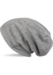 Beanie styleBREAKER "Beanie mit Strass Streifen", Damen, grau (grau meliert), Obermaterial: 100% Viskose CV., Modisch, M&uuml;tzen Beanie