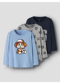 Langarmshirt name it "NMMNIKO 3P LS TOP", Jungen, Gr. 116, navy blazer pack:navy blazer, endless sk, alloy, Jersey, Obermaterial: 100% Baumwolle, bedruckt, regular fit, Rundhals, Shirts Langarmshirt, Baumwolle, regular fit
