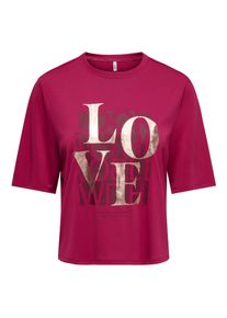 Kurzarmshirt Only "ONLFREE MAYA S/S PRINT TOP BOX JRS", Damen, Gr. XL, sangria print:love, Jersey, Obermaterial: 70% Modal, 30% Polyester, bedruckt, regular fit normal, Rundhals, Shirts Kurzarmshirt, Materialmix, regular fit, Rundhals