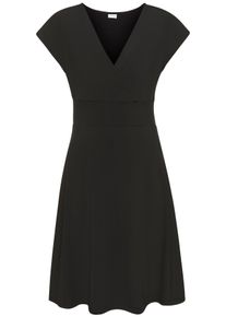 Midikleid Lascana, Damen, Gr. 42, N-Gr, schwarz, Jersey, Obermaterial: 95% Polyester, 5% Elasthan, unifarben, figurumspielend knieumspielend, tiefer V-Ausschnitt, Kleider Midikleid, aus b&uuml;gelfreier Ware, elegantes Sommerkleid aus Jersey, Strandkleid, Topseller
