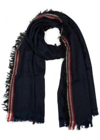 Strickschal styleBREAKER "Breiter XXL Schal mit Fransen und Streifen Muster", Damen, blau (midnight, blau, schwarz), Obermaterial: 80% Viskose CV. 20% Wolle WO., Modisch, Modet&uuml;cher Strickschal