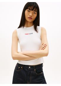 T-Shirt Tommy Jeans "TJW SLIM ESS LOGO 2 RIB TANK", Damen, Gr. XS (34), ecru, Single Jersey, Obermaterial: 95% Baumwolle, 5% Elasthan, unifarben, slim fit h&uuml;ftlang, Rundhals, Shirts T-Shirt, mit gerippter Struktur