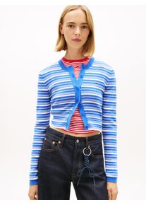 Strickjacke Tommy Jeans "TJW CREW NECK STRIPE CARDI EXT", Herren, Gr. XXXL(46), empire blau, Strick, Obermaterial: 100% Baumwolle, gestreift, normal, Rundhals, Strickjacken Strickjacke, reine Baumwolle, Streifen Look