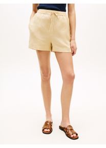 Shorts Tommy Hilfiger "ESS LINEN PULL ON SHORT", Damen, Gr. L (42/44), N-Gr, harvest wheat, Web, Obermaterial: 100% Leinen, unifarben, bequem kurz, Hosen Shorts, mit Tunnelzug am Bund