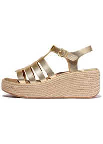 Keilsandalette fitflop "PLATFFORMS", Damen, Gr. 38, grau (platinfarben), Leder, metallic, Schuhe Keilsandalette, Plateau Sandale im sch&ouml;nen Metallic-Look