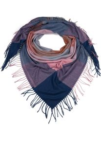 XXL-Schal styleBREAKER "XXL Deckenschal mit Karo Muster und Fransen", Damen, blau (blau, rose, braun), Obermaterial: 100% Viskose CV., Modisch, Modet&uuml;cher XXL-Schal
