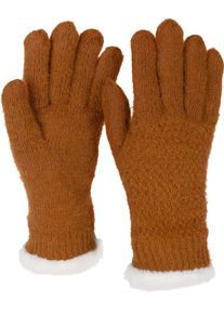 Strickhandschuhe styleBREAKER "Strickhandschuhe mit Reiskornmuster und Fleece", Damen, braun (cognac), Modisch, Handschuhe Strickhandschuhe