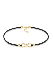 Silberkette Elli "Halskette Infinity Zirkonia Leder synthetisches 925 Silber" Gr. 32, gold, Halsketten, Damen, mit Stein, Silber 925 (Sterlingsilber), Silberkette