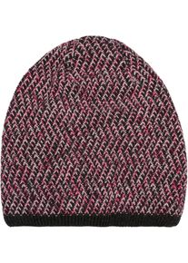 Strickm&uuml;tze styleBREAKER "Strick Beanie M&uuml;tze Dreieck Bunt mit Thermo-Fleece", Damen, grau (dunkelgrau, pink), 75% Polyacryl PAN. 15% Polyamid PA. 10% Wolle WO., Modisch, M&uuml;tzen Strickm&uuml;tze