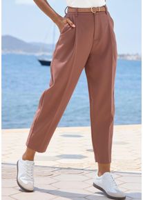 Bundfaltenhose Lascana, Damen, Gr. 46, N-Gr, nougat, Web, Obermaterial: 76% Polyester, 20% Viskose, 4% Elasthan, unifarben, figurumspielend kn&ouml;chelfrei, Hosen Bundfaltenhose, mit G&uuml;rtel, in modischer Barrel-Form