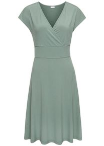 Midikleid Lascana, Damen, Gr. 46, N-Gr, gr&uuml;n (sage gr&uuml;n), Jersey, Obermaterial: 95% Polyester, 5% Elasthan, unifarben, figurumspielend knieumspielend, tiefer V-Ausschnitt, Kleider Midikleid, aus b&uuml;gelfreier Ware, elegantes Sommerkleid aus Jersey, Strandkleid